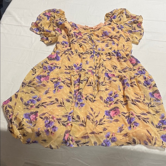 Dresses & Skirts - Floral Yellow Dress with Purple and Pink Accents